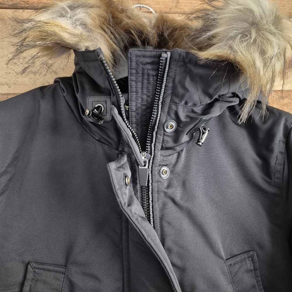 Parka with Faux Fur Hood Mid Length Winter Coat Charcoal Snow Ski Women's Small - Picture 5 of 14
